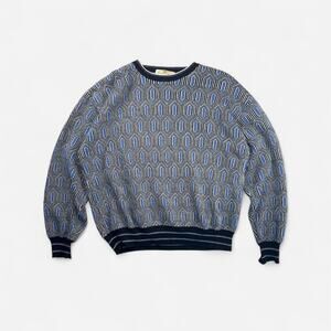 Pronto-Uomo Vintage Coogi style sweater funky patterned navy blue